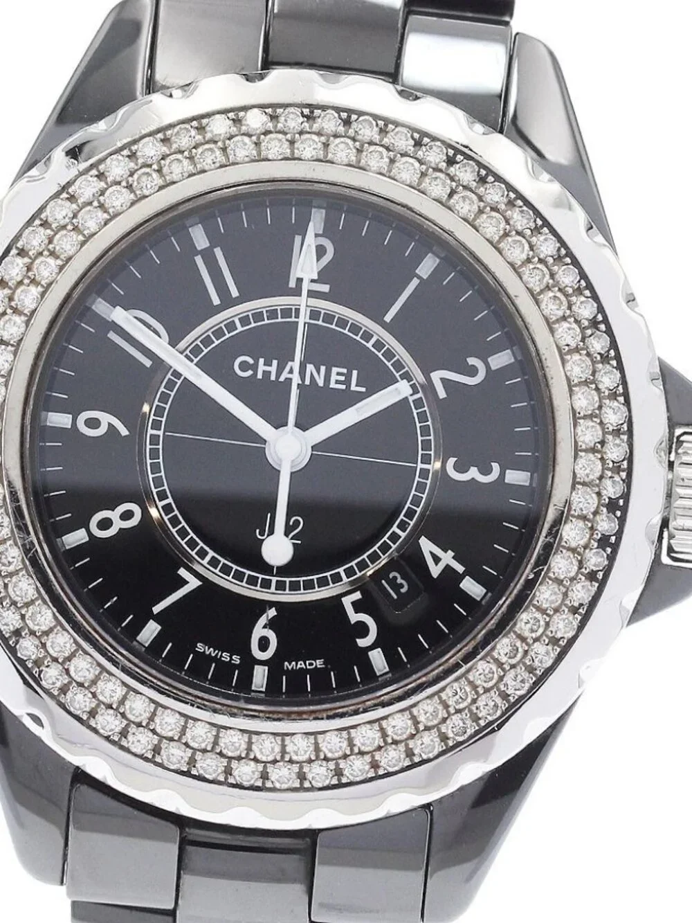 CHANEL J12 H0949 black ceramic diamond bezel Quartz Ladies Watch